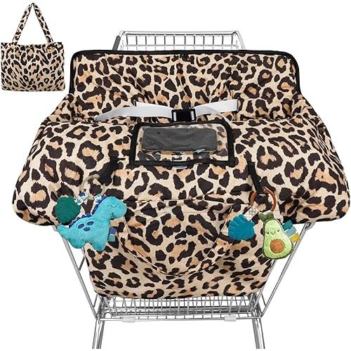 Shopping Cart Cover for Baby High Chair Cover Grocery Cart Cover for Baby Girl Boy Toddler Brown Leopard Print Portable Shopping Cart Cover with Safety Harness