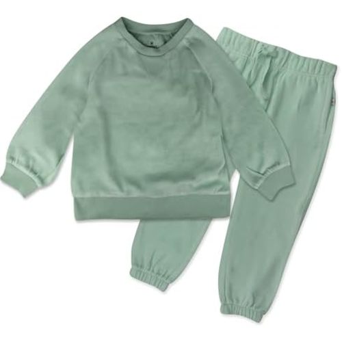HonestBaby Baby 2-Piece Cozy Velour 100% Organic Cotton Sweatshirt and Jogger Sweatpants Set