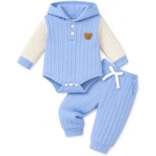 Renotemy Newborn Baby Boy Clothes Infant Boy Outfits Baby Hoodie Romper Fall Winter 0 3 6 9 12 18 Months Baby Clothes for Boy