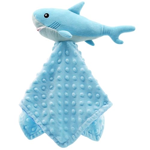 Shark Blanket Security for Baby Soft Lovey Plush Gifts | Blue Minky Dot Stuffed Ocean Animal Newborn Nursery Kids Toddler Boy First Birthday Sleeping Snuggle Blankie Gift Ideas
