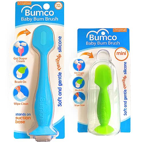 Bumco Baby Bum Brush + Mini Diaper Cream Spatula with Case - BPA-Free Butt Spatula Baby, Soft Diaper Spatula, Baby Diaper Cream Applicator, Mom-Invented Diaper Bag Essentials, Butt Spatula
