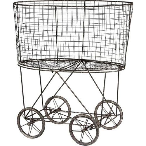 Creative Co-op Vintage Metal Laundry Basket with Wheels 25" x 15" x 26 3/4" (W x D x H)