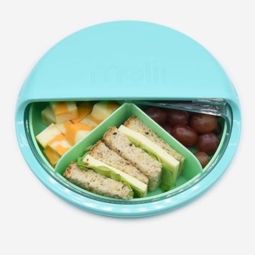 melii Bento Spin Lunch & Snack Container, Food Storage for Kids, BPA-Free, Dishwasher Safe – 4 Compartments, Blue