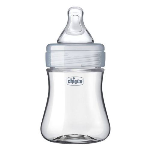 Chicco Duo Hybrid Baby Bottle with Invinci-Glass Inside/Plastic Outside with Slow Flow Anti-Colic Nipple - Clear/Gray - 5oz