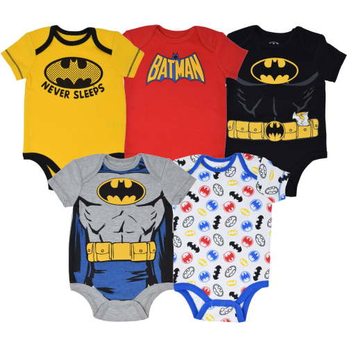 WARNER BROS Justice League DC Comics Batman Newborn Baby Boys 5 Pack Bodysuits Newborn to Infant
