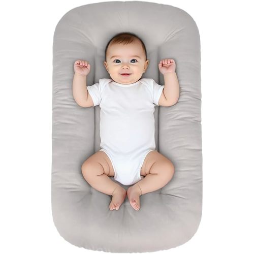 Baby Lounger for Infants Babies 0-24 Months, Bionic Organic Lounger, Soft Cotton Breathable Infant Floor Seats & Loungers for Newborn Baby Shower Gifts (Grey)