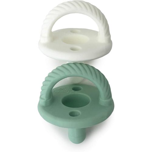 Itzy Ritzy Silicone Pacifiers for Newborn - Itzy Soother Pacifiers Feature Collapsible Handle & Two Air Holes for Added Safety; For Ages Newborn and Up, Set of 2 in Mint & White