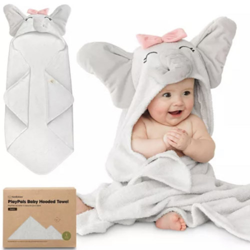 PlayPals Baby Towels with Hood for Girls, Boys, 100% Soft Cotton Hooded Bath Towels for Newborn