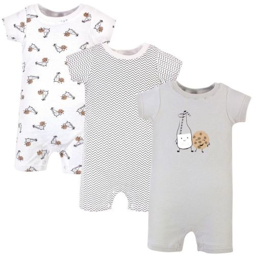 Hudson Baby Infant Boy Cotton Rompers 3pk, Milk Cookies
