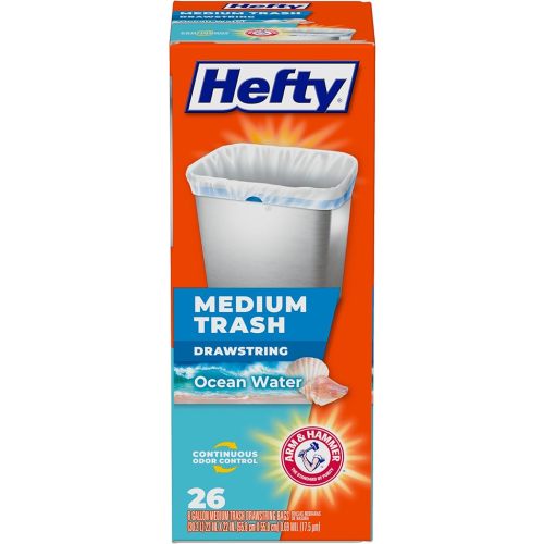 Hefty Medium Trash Bags, Ocean Water Scent, 8 Gallon, 26 Count