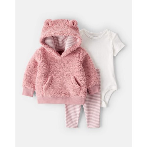 Baby Girl 3-Piece Bear Sherpa Long-Sleeve Bodysuit & Pant Set - Pink - Carter's | Carter's