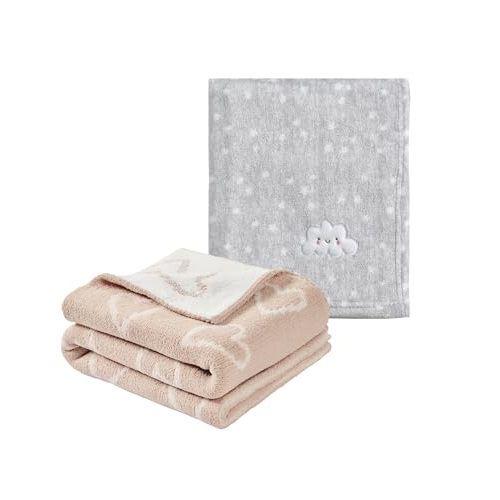CREVENT 2Pcs 30''X40'' Cute Cozy Fluffy Warm Baby Blankets for Infants Toddlers' Bedding Crib Cot Stroller - Grey Cloud + Knit Pink