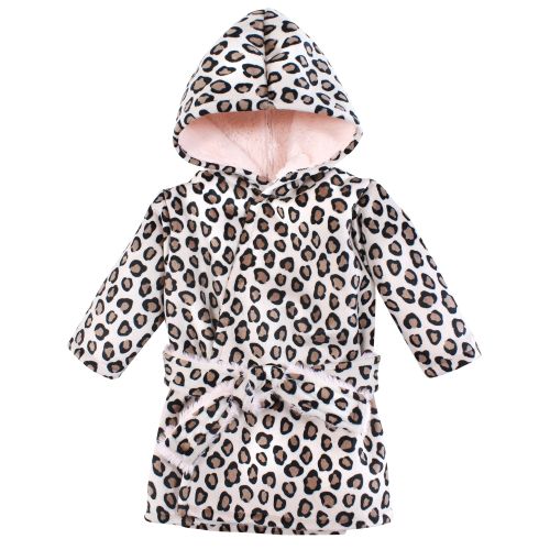 Hudson Baby Infant Girl Mink with Faux Fur Lining Pool and Beach Robe Cover-ups, Leopard Pink