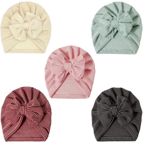 5 PCS Baby Hair Bow Hats, Baby Turban for Baby Girls, Toddler Hat with Bows for Girls, Infant Caps