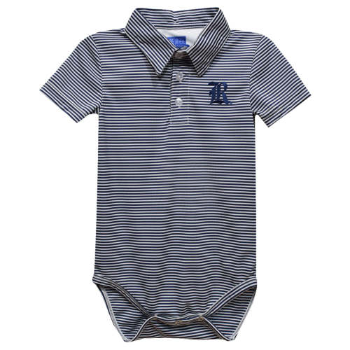 Rice University Owls Embroidered Navy Stripe Knit Polo Bodysuit