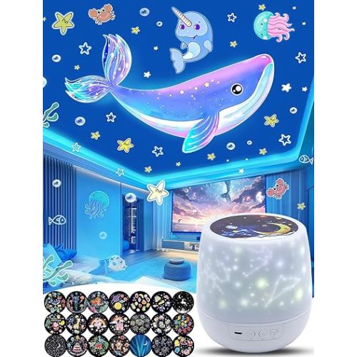 Projector Night Light for Kids + 21 Sets of Films, Night Light Projector for Bedroom, Ceiling, Kids Star Galaxy Projector with 360° Rotation for Baby Girl Boy, Birthday, Christmas, Nursery, Room Decor
