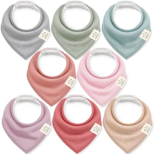 8pk Organic Baby Bandana Bibs for Drooling and Teething (Muted Pastel) | Super Absorbent, Triangle Baby Drool Bibs for Girls, Boys, 100% Cotton, Extra Soft for Newborn, Infant 0-36 Months