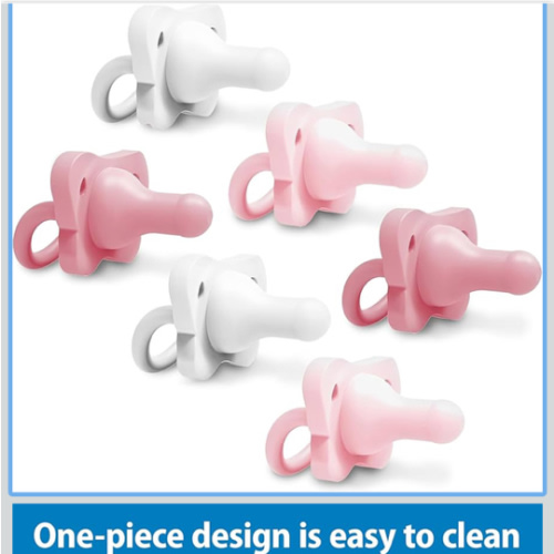 Dr. Brown's HappyPaci 100% Silicone Baby Pacifier, Contoured One-Piece Design, Light Pink/Pink/White - Value Pack, 0-6m, BPA-Free, 6-Pack