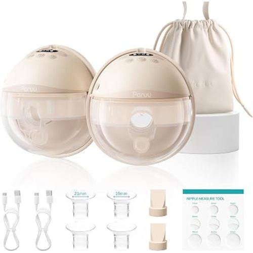 Paruu P16 Pro Wearable Breast Pump, Hands-Free Electric Breast Pump with 160min Battery & Night Light, 4 Modes & 12 Levels, 309mmHg Suction, 24mm Flange, Storage Bag & Dust Cover, 2 Pack (Champagne)