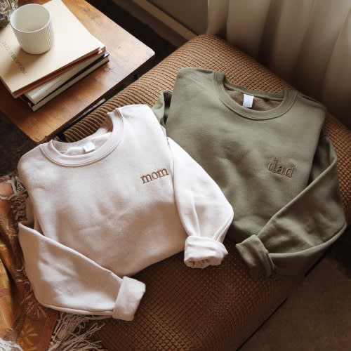 Embroidered Mom and Dad Matching Sweatshirts, Cotton Blend