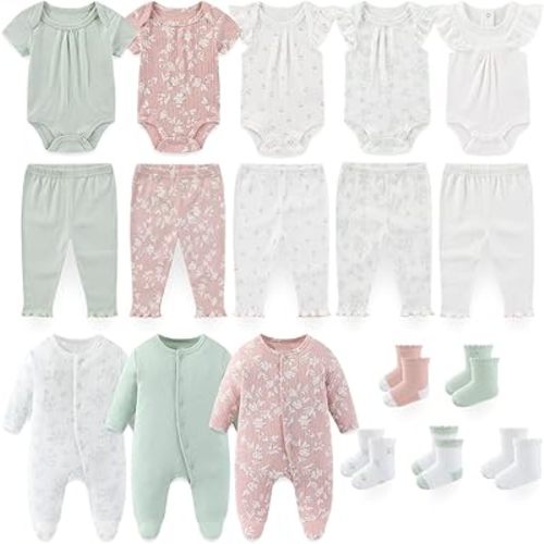 Baby Boy Girl Clothes Cotton Unisex Newborn Layette Gift Set and Accessories 18 Pack Baby Outfit 0-12Months