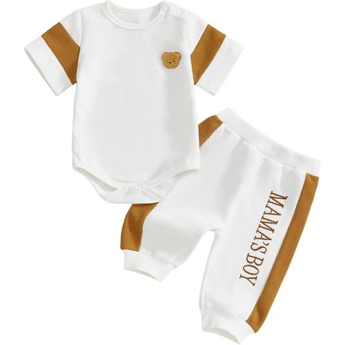 SAYOO Infant Baby Boy Clothes 3 6 12 18 Months Fall Winter Outfit Bear Romper Mama's Boy Embroidery Pants 2Pcs Tracksuit