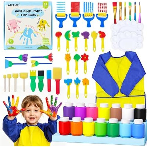 ARTME Washable Paint for Kids, 14 Colors x 2 oz Finger Paint with 37 Tools