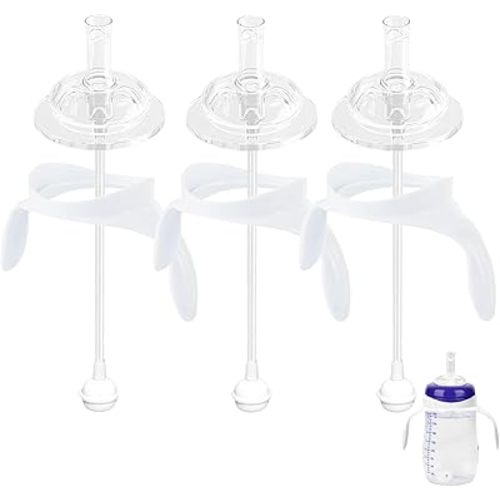 Straw Sippy Cup Conversion Kit for Lansinoh Baby Bottles, Soft Top and Weighted Straw Transition Kit with Handles, Set of 3