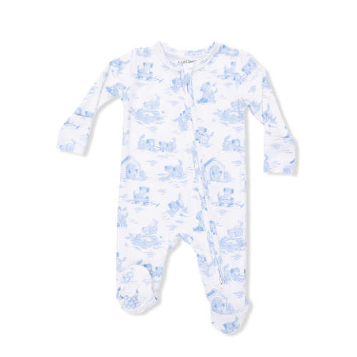 2-Way Zip Footie, Puppy Toile Blue