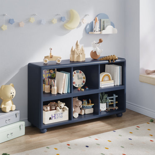 Latitude Run® 47.24"L X 11.81"D X 29.53"H Wooden Bookcase With 6 Cube Storage, Kids Bookshelf With Sphere Foot For Living Room, Playroom, Nursery & Reviews | Wayfair