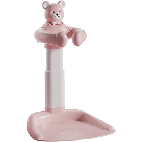 Adjustable Baby Shower Stand with Anti-Slip Base, Huggable Bear Bath Support, Portable Baby Shower Stand, Bath Shower Standing Support Baby Bath Stand for Infants Babys Pink Bear