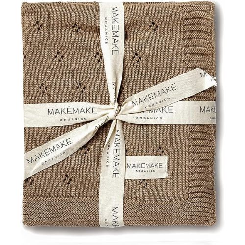MakeMake Organics Organic Cotton Baby Blanket - GOTS Certified, Breathable Pointelle Knit, Unisex Newborn Stroller Blanket (30x40, Brown)