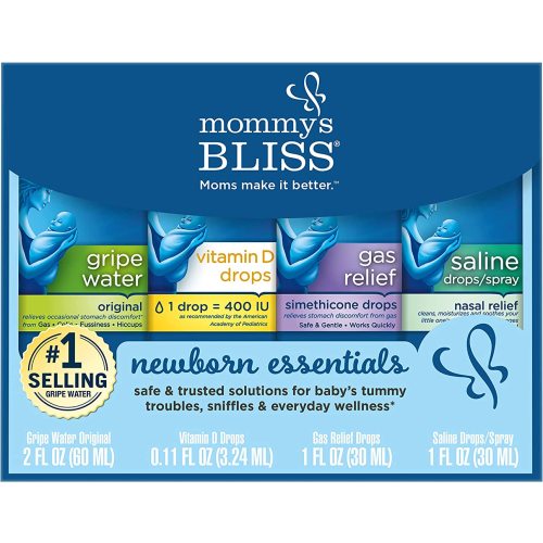 Mommy's Bliss Newborn Essentials Gift Set, Includes Gripe Water, Baby Vitamin D Drops, Baby Gas Drops, and Gentle Saline Drops/Spray