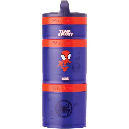 Whiskware Spider-Man Team Spidey Stackable Snack Containers for Babies, Kids, and Toddlers, 3 Stackable Snack Cups for School or Travel, Cupholder Friendly, Peter Parker