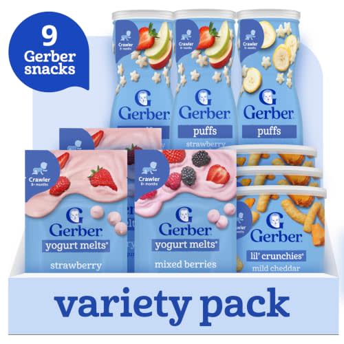 Gerber Snacks for Baby Variety Pack, Yogurt Melts, Puffs and Lil Crunchies (Set of 9)
