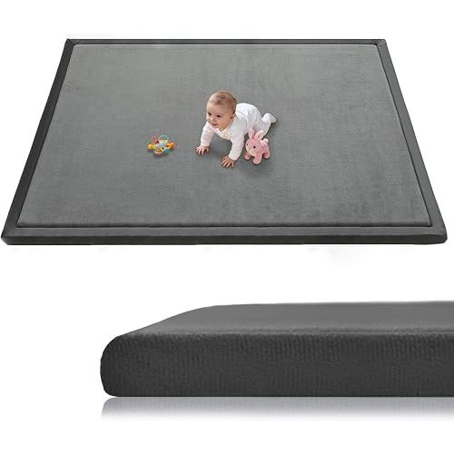 Baby Play Mat for Floor, 71'' x 59'' Thicken Foam Soft Padded Playmat for Tummy Time, Playpen Mat for Toddlers Infant Kids, Water-Repellent Coral Velvet, Non-Slip Bottom Safe for Crawling (Dark Grey)