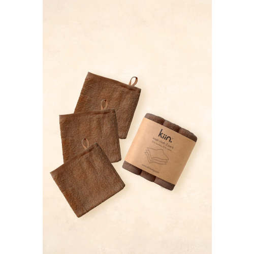 Kiin Bamboo Cotton Wash Cloth 3 Pack - Chocolate