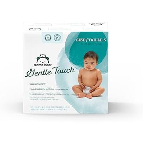 Amazon Brand - Mama Bear Gentle Touch Diapers, Size 3, 168 Count (4 packs of 42)