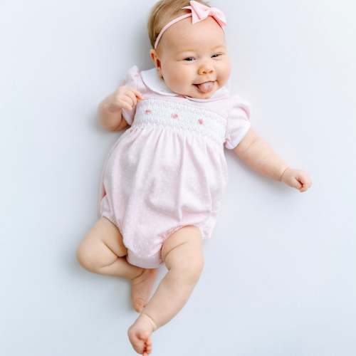 Mia's Classics Smocked Short Sleeve Bubble - Pink