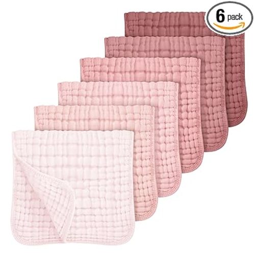 Looxii Muslin Burp Cloths Baby Girl 6 Pack - 20" x 10" - Ultra Soft & Absorbent, 6-Layer 100% Cotton for Spit Up & Drool- Gentle Baby Burping Cloth, Newborn Essentials Shower Gift Girl, Gradient Pink