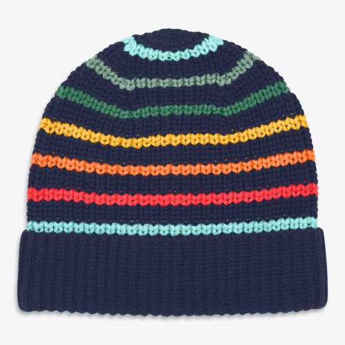 Baby cotton rainbow stripe beanie - Navy / rainbow Stripe / 12-24