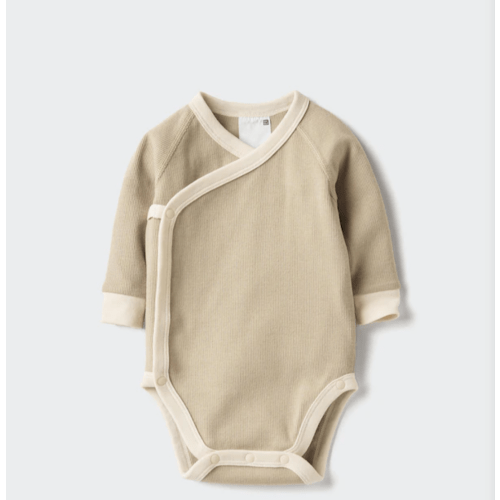 Baby Baby Long Sleeve Bodysuit | Ribbed | Open Front | UNIQLO US --32 BEIGE