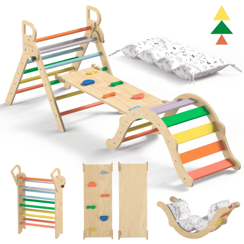 BlueWood Pikler Triangle Jungle Gym Set Montessori 8-in-1 Foldable Wooden Indoor Ages 1-6