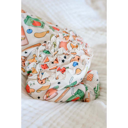 Ruffle Bamboo Zipper Footie in Snack Attack | Caden Lane