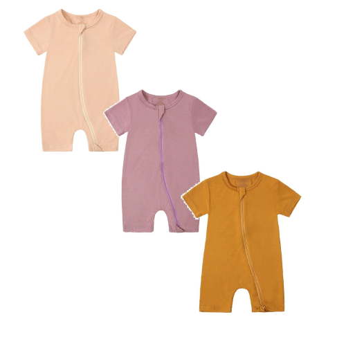 TBWNWG Baby Bamboo Summer Short Sleeve Footless Rompers,Baby Pajamas,2 Way Zipper Sleeper,3 Pack,Sizes 0-3 Months