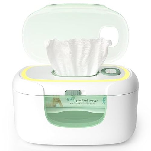 Momcozy New Baby Wipe Warmer, 100pcs Larger Capacity Wipe Dispenser, 10-Min Fast Heating with 4 Temperature Modes, Innovative Spring Design, Silicone & Top Seals,Quick Even Heating, 3-Level Nightlight