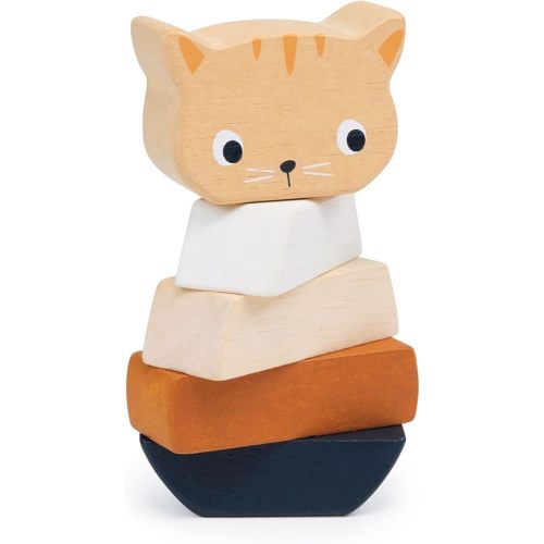 Mentari Toys - Stacking Kitten - 5pcs Wooden Animal Stacker Toddler Toy - Natural Wood Stacking Blocks - Boost Fine Motor Skills - Toddler Educational Toy - Age 12m+