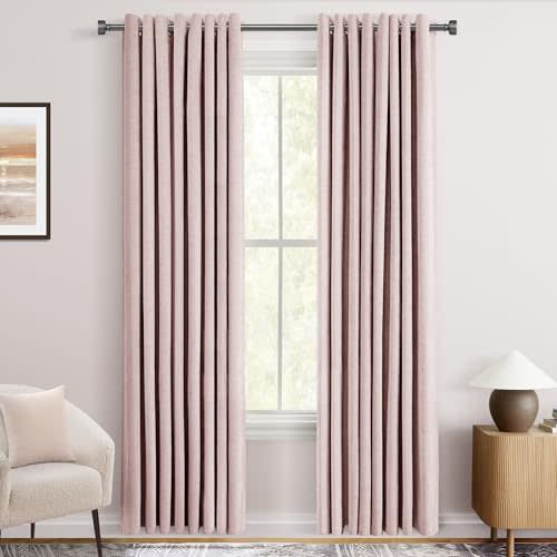 Blush Pink Blackout Velvet Curtains 96 inch Long for Living Room Grommet Chenille Light Blocking Thermal Insulated Rustic Textured Modern Elegant Luxury Nursery Girls Bedroom Curtains 2 Panels