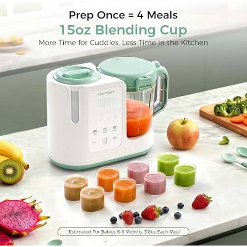Amazon.com: Momcozy AutoMeal Baby Food Maker – One-Step Auto Steam & Blend Food Processor, 15oz Large Cup & 6-Blade Design, Self-Cleaning, Auto 3-Stage Texture Settings for Effortless Homemade Baby Puree