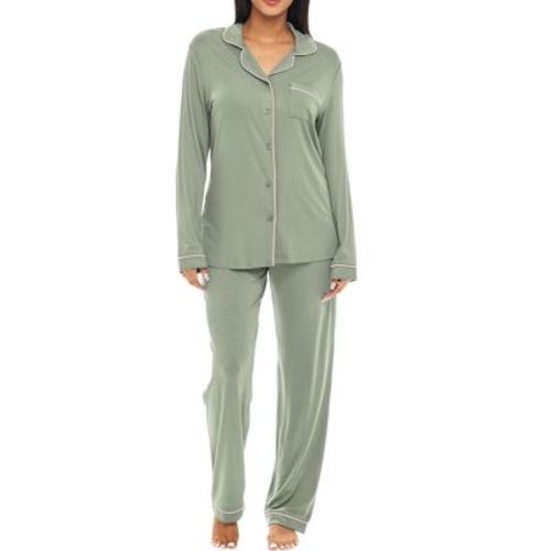 ADR Women's Cotton Pajama Set – 100% Knit Cotton, Lightweight Long Sleeve Top and Pants Sage Green Medium (A0814SGEMD)